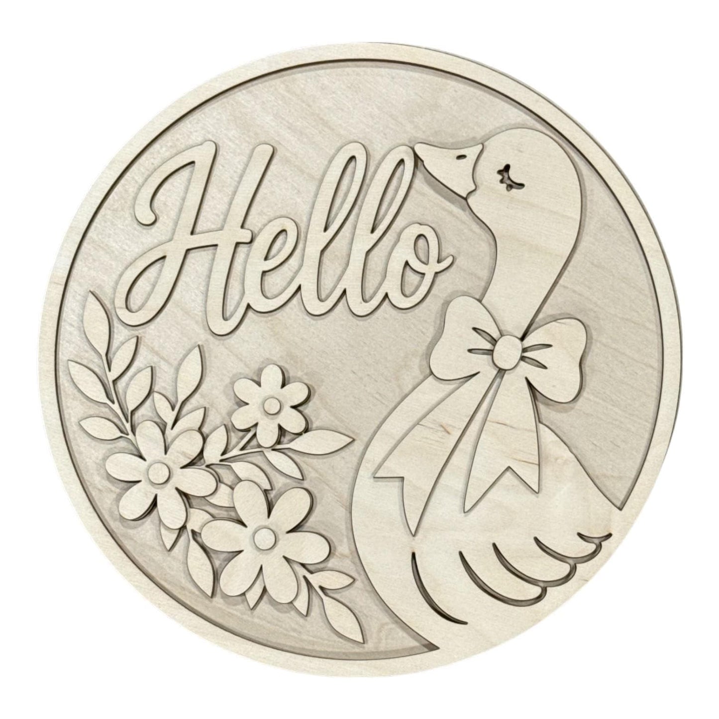 DIY Hello Goose with Flowers Sign, 3d Door Hanger, Unfinished Door Hanger, Personalized