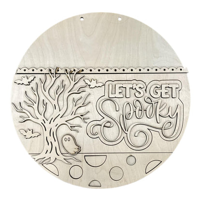 DIY Let's Get Spooky 3D Door Hanger, Unfinished Door Hanger, Halloween
