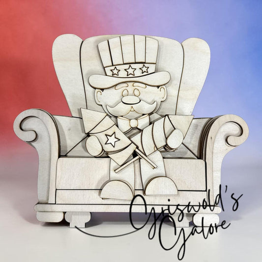 DIY Uncle Sam Fireworks Chair Shelf Sitter, Interchangeable Unfinished Christmas