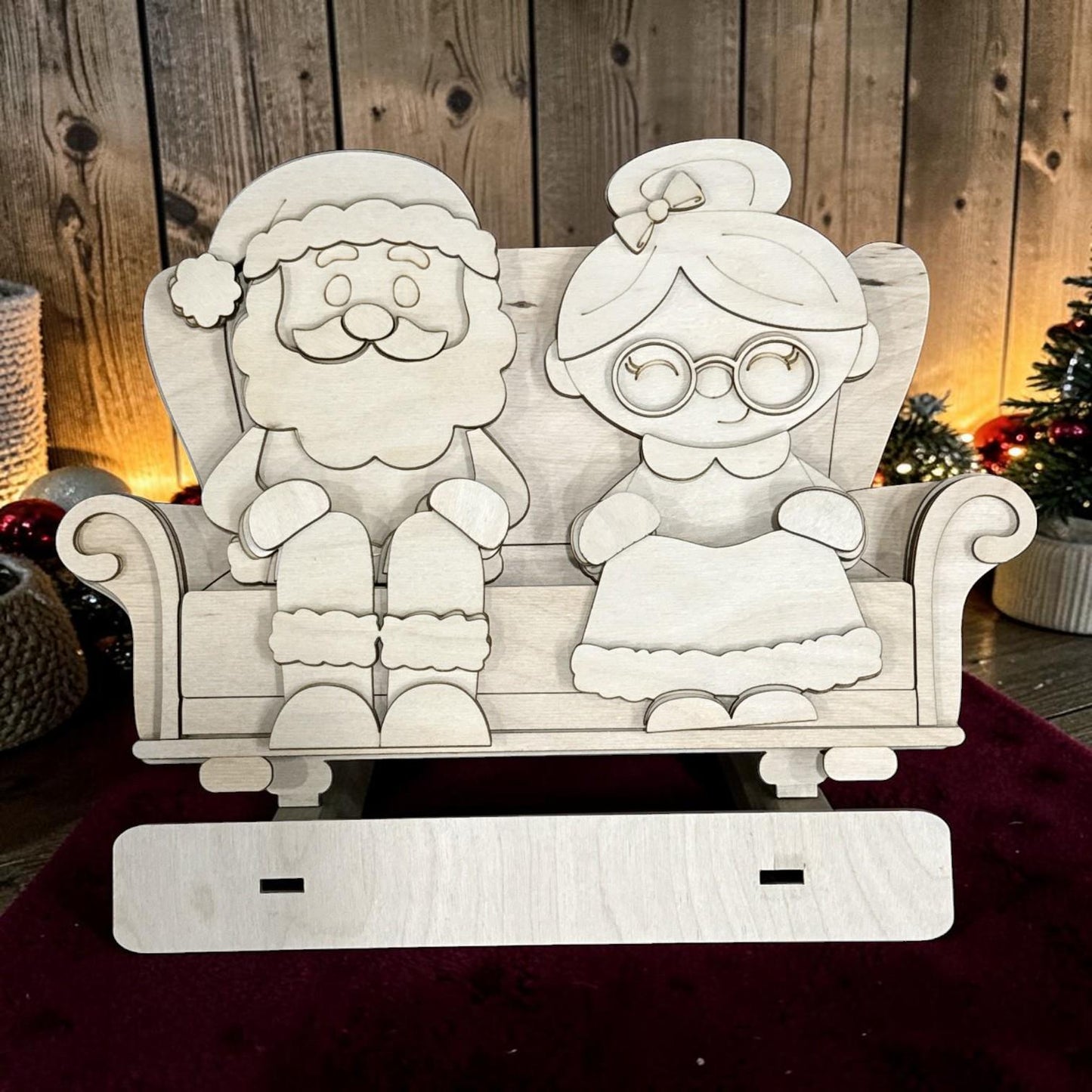 DIY Santa or Mrs. Claus Shelf Sitter, Interchangeable Unfinished, Couch