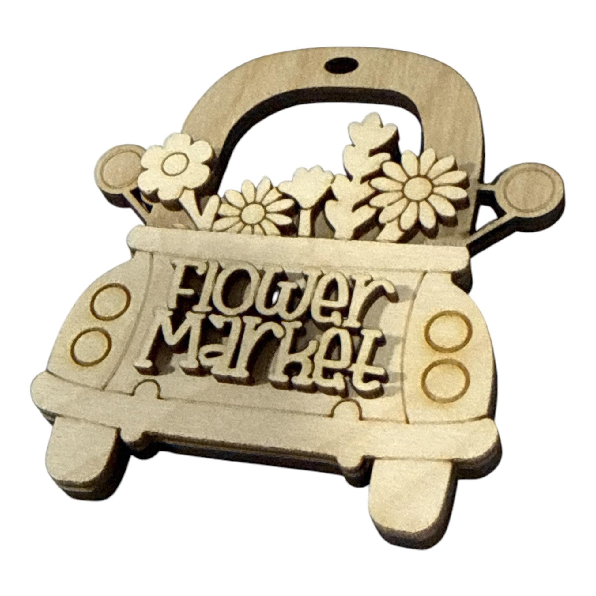 DIY Truck Flower Market Ornament, Unfinished, Wooden Ornament