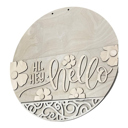 DIY Hi Hey Hello Flowers Door Hanger, 3d Door Hanger, Unfinished Door Hanger