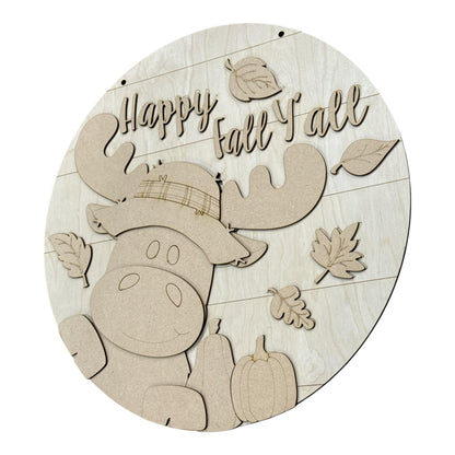 DIY Happy Fall Y'all Moose Door Hanger, 3d Door Hanger, Unfinished Door Hanger