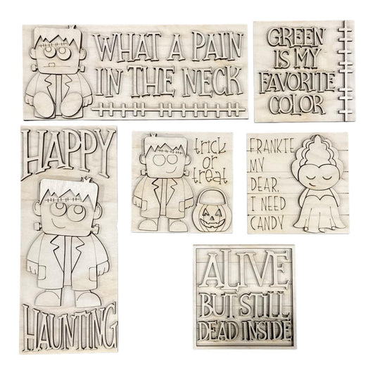 DIY Frankenstein Happy Haunting Ladder Inserts DIY, 4.25" Squares for inserts, Leaning ladder inserts, Fall