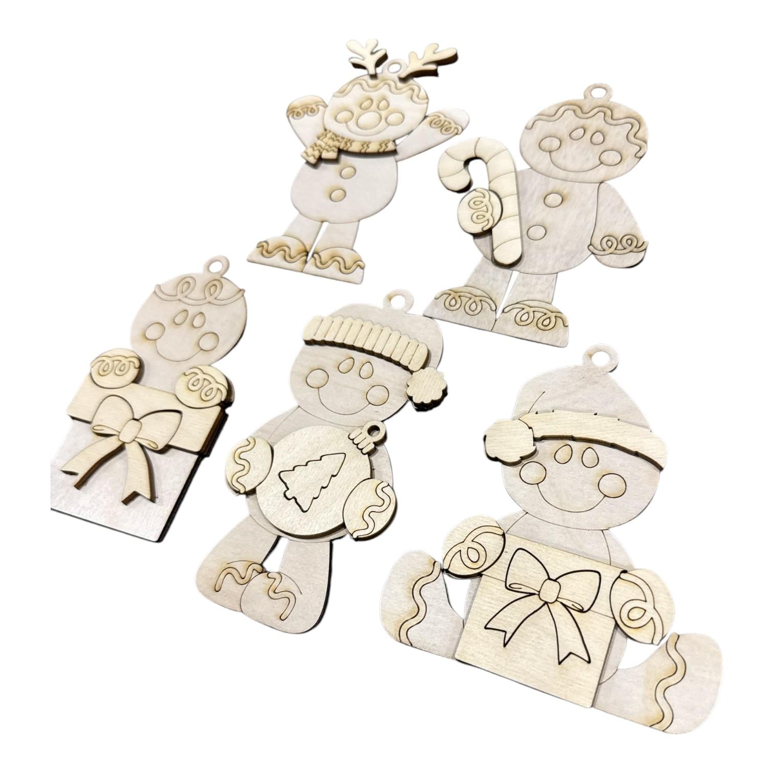 DIY Full Set Gingerbread Ornaments, Unfinished Ornaments, Full Set