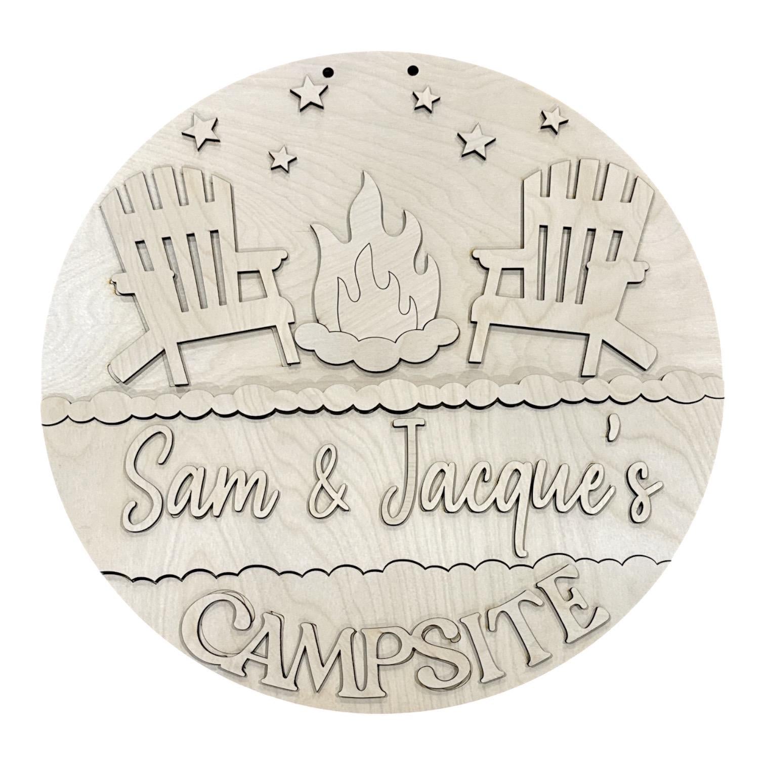 DIY Campsite personalized Door Hanger, 3d Door Hanger, Unfinished Door Hanger