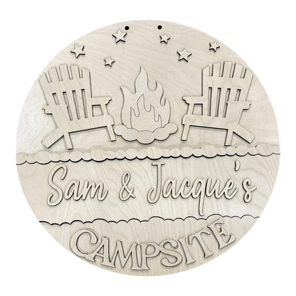 DIY Campsite personalized Door Hanger, 3d Door Hanger, Unfinished Door Hanger