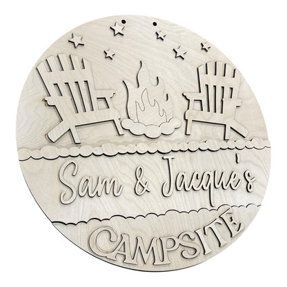 DIY Campsite personalized Door Hanger, 3d Door Hanger, Unfinished Door Hanger