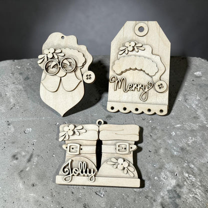 DIY Santa, Merry or Boots Unfinished, DIY Christmas Tree Decoration