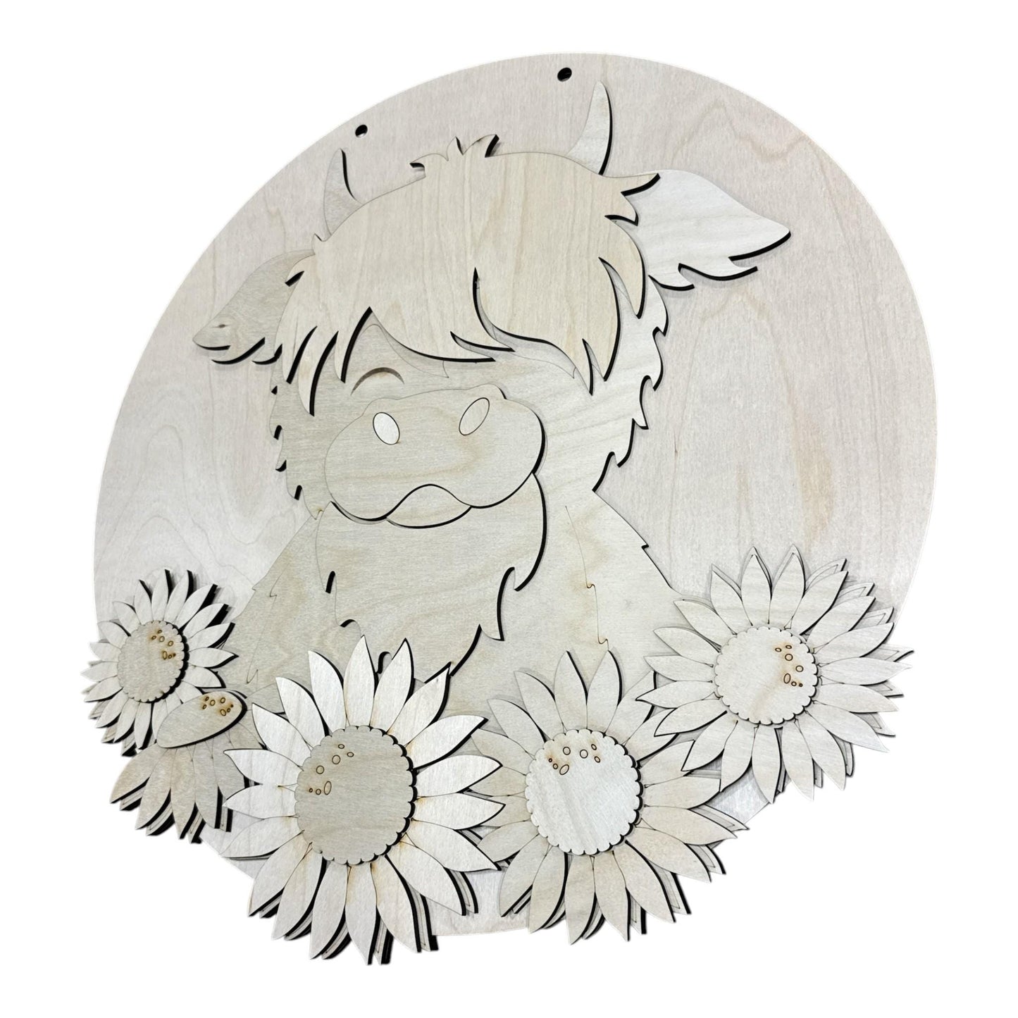 DIY Highland Cow Sunflowers, door hanger, paint craft project, home decor, Sunflowers