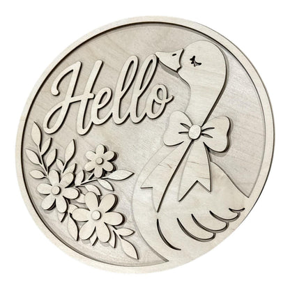 DIY Hello Goose with Flowers Sign, 3d Door Hanger, Unfinished Door Hanger, Personalized