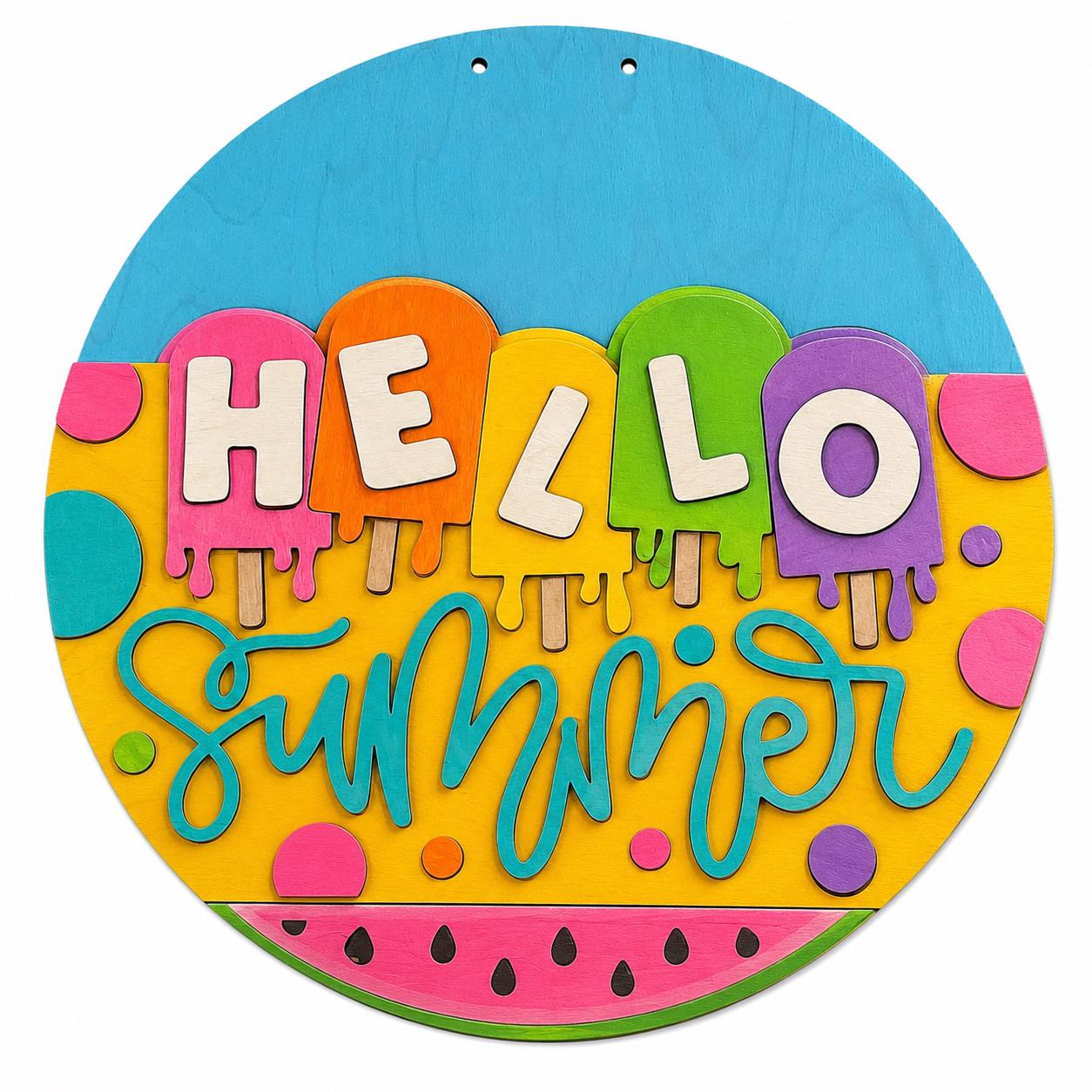DIY Hello Summer Popsicles 3D Door Hanger, Unfinished Door Hanger