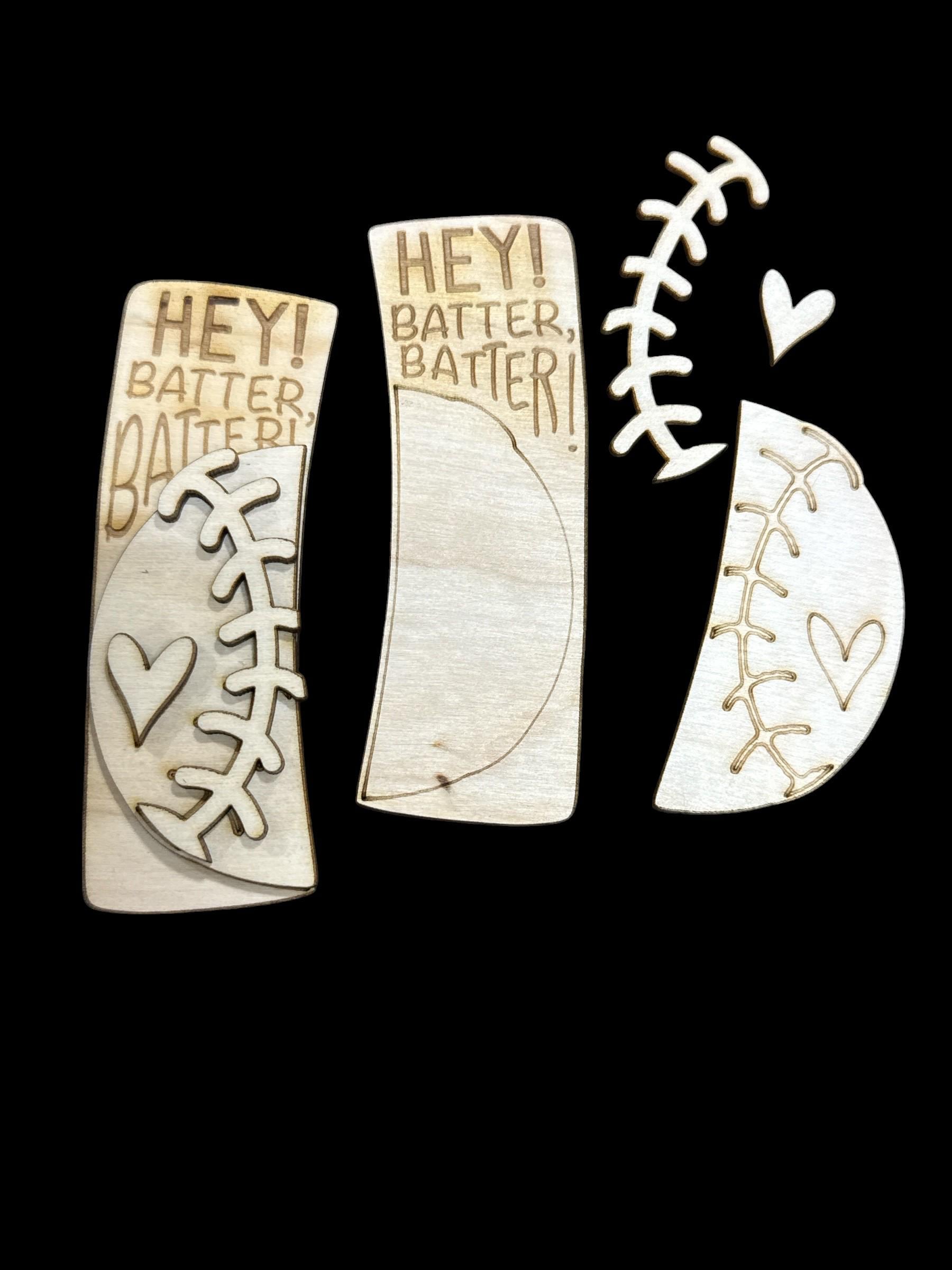 DIY Hey Batter Batter Baseball Hair Clip Pieces: Unfinished Wood Laser Cut Blanks