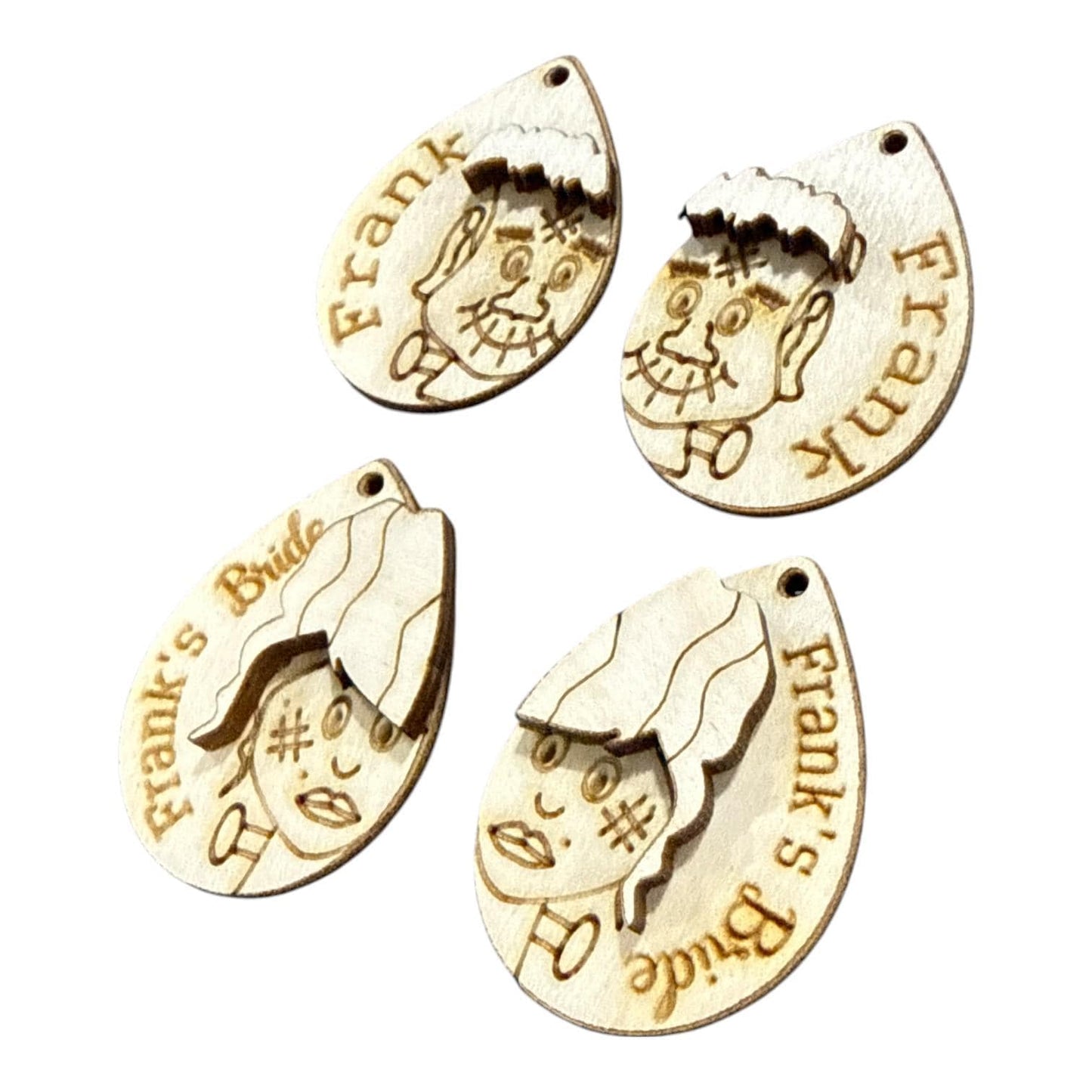 DIY Frankie Frankenstein & Bride Wooden Earrings: Unfinished Halloween Jewelry