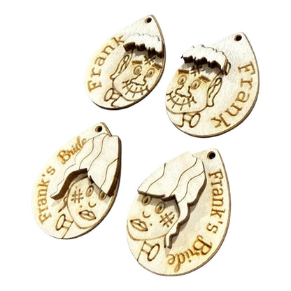 DIY Frankie Frankenstein & Bride Wooden Earrings: Unfinished Halloween Jewelry