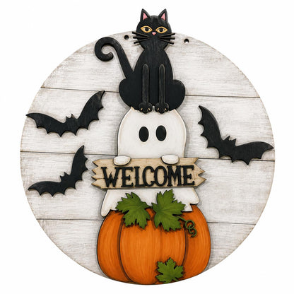 DIY Welcome Spooky Cat Shiplap Door Hanger, 3d Door Hanger, Unfinished Door Hanger