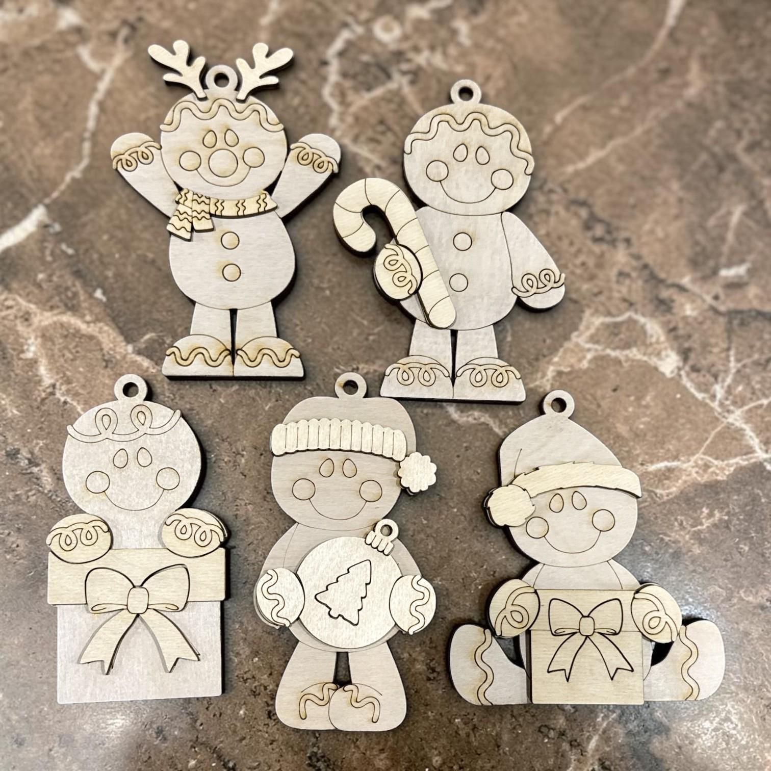 DIY Full Set Gingerbread Ornaments, Unfinished Ornaments, Full Set
