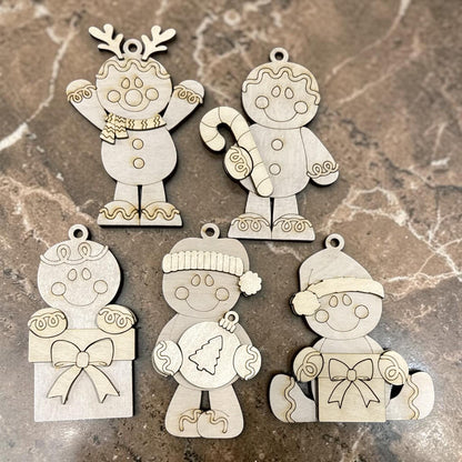 DIY Full Set Gingerbread Ornaments, Unfinished Ornaments, Full Set