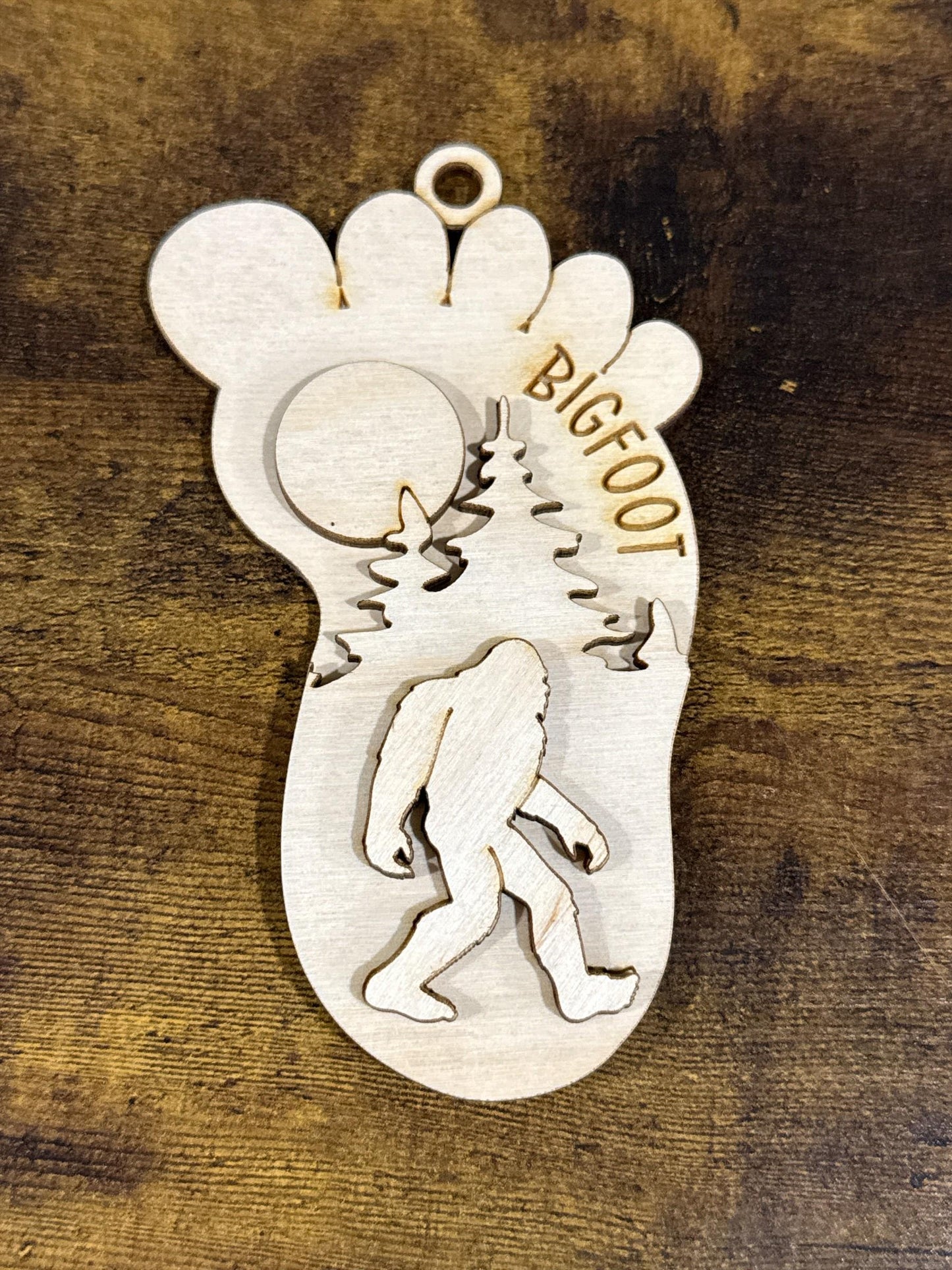 DIY 3D Bigfoot Car Charm, Unfinished Sasquatch Keychain, Big Foot with Mountain