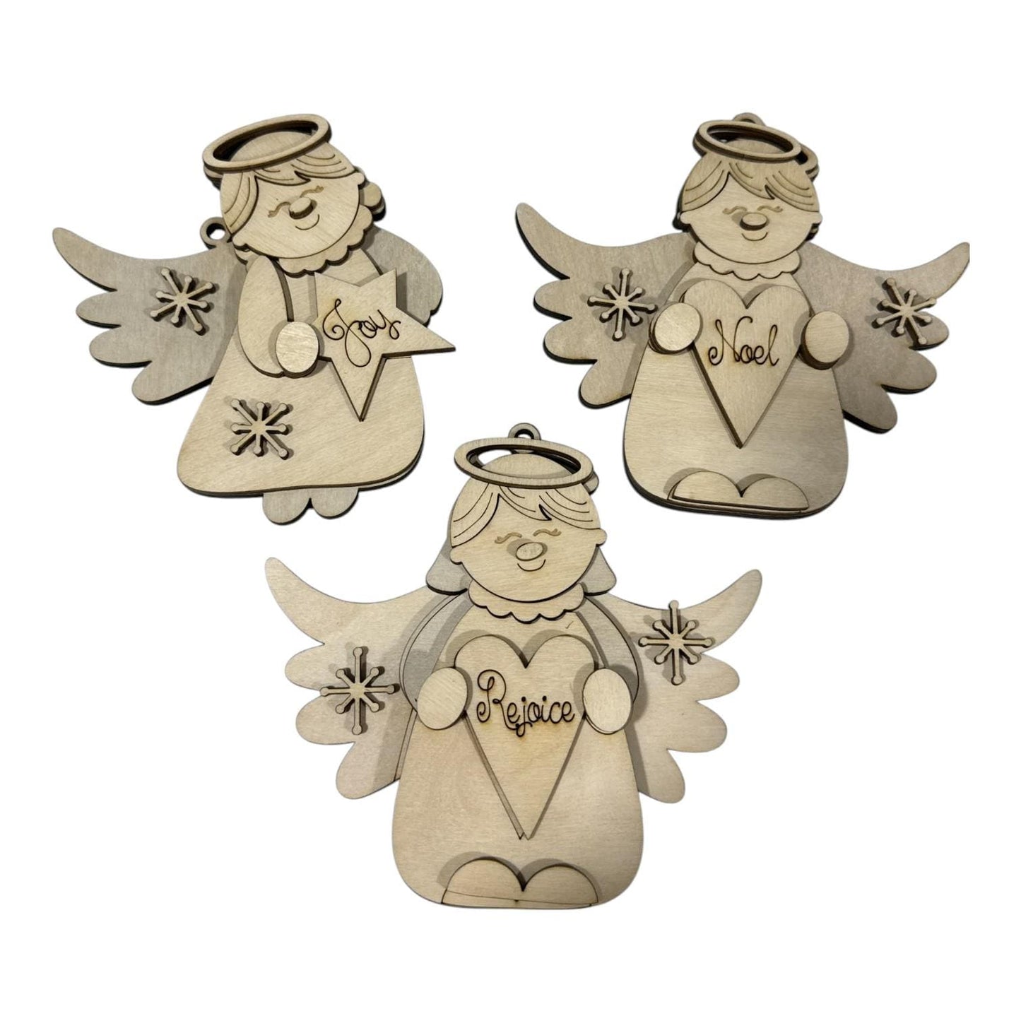 DIY Set of 3 Large Angel Ornaments, Unfinished Ornaments, Angels Unfinished Wooden Ornaments