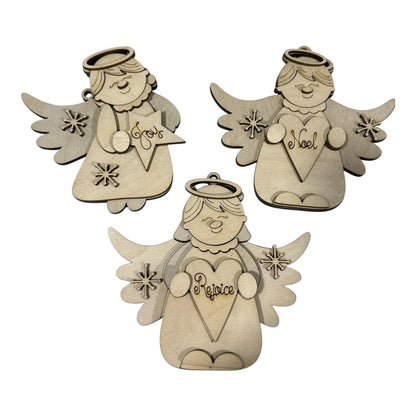 DIY Set of 3 Large Angel Ornaments, Unfinished Ornaments, Angels Unfinished Wooden Ornaments
