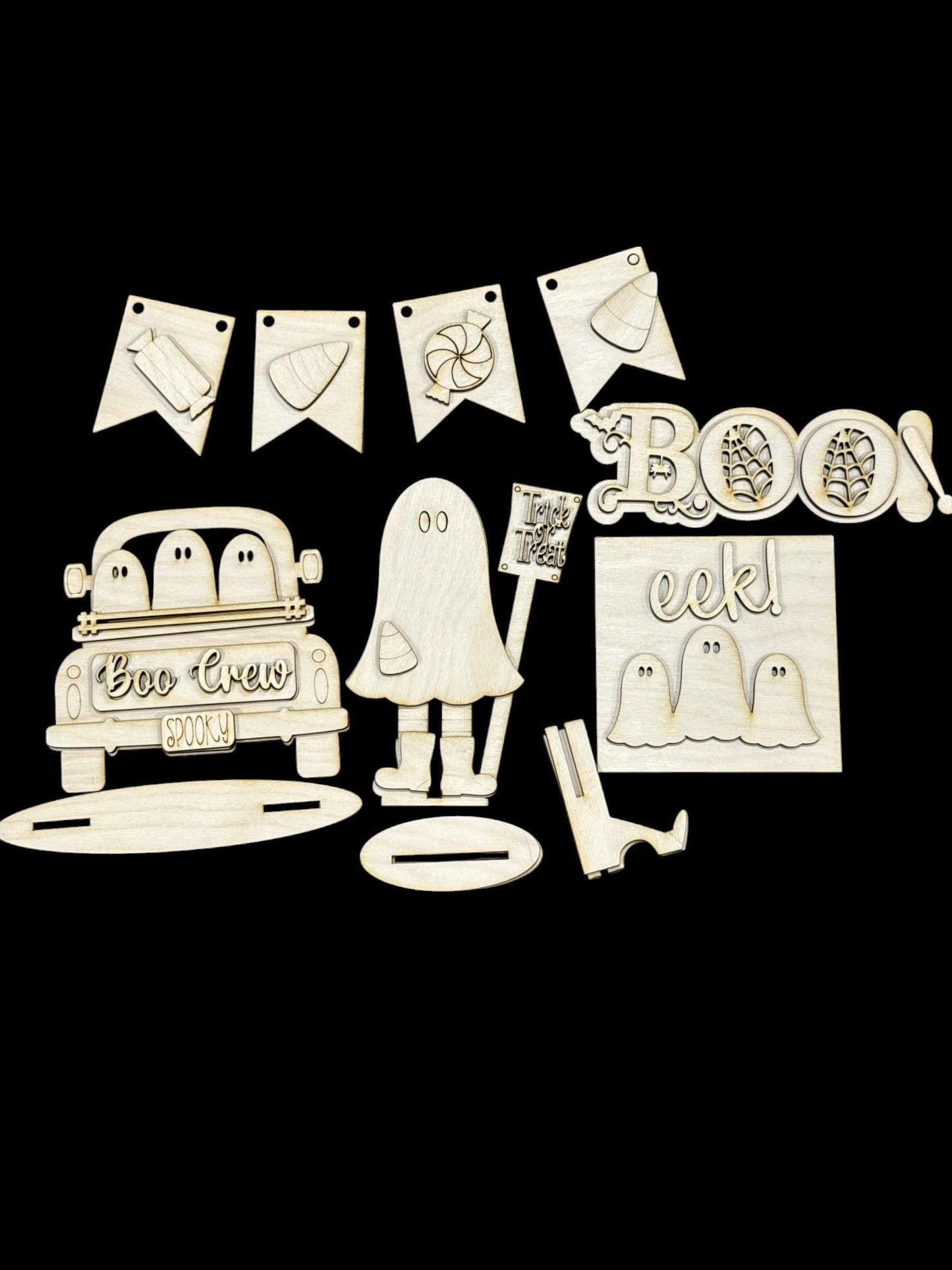 DIY Boo Crew Halloween Tiered Tray: Unfinished Wood Fall Decor