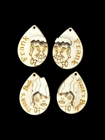 DIY Frankie Frankenstein & Bride Wooden Earrings: Unfinished Halloween Jewelry