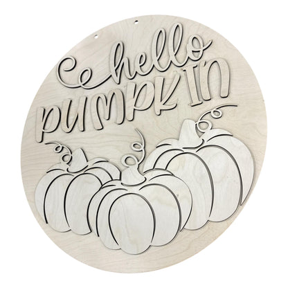 DIY Hello Pumpkin Door Hanger, 3d Door Hanger, Unfinished Door Hanger