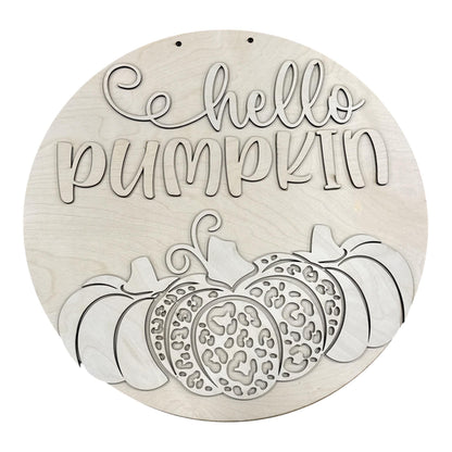 DIY Hello Pumpkin leopard Door Hanger, 3d Door Hanger, Unfinished Door Hanger