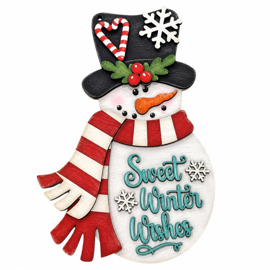 DIY Sweet Winter wishes Door Hanger, Winter Snowman, Snowman Door Hanger, Snowflakes