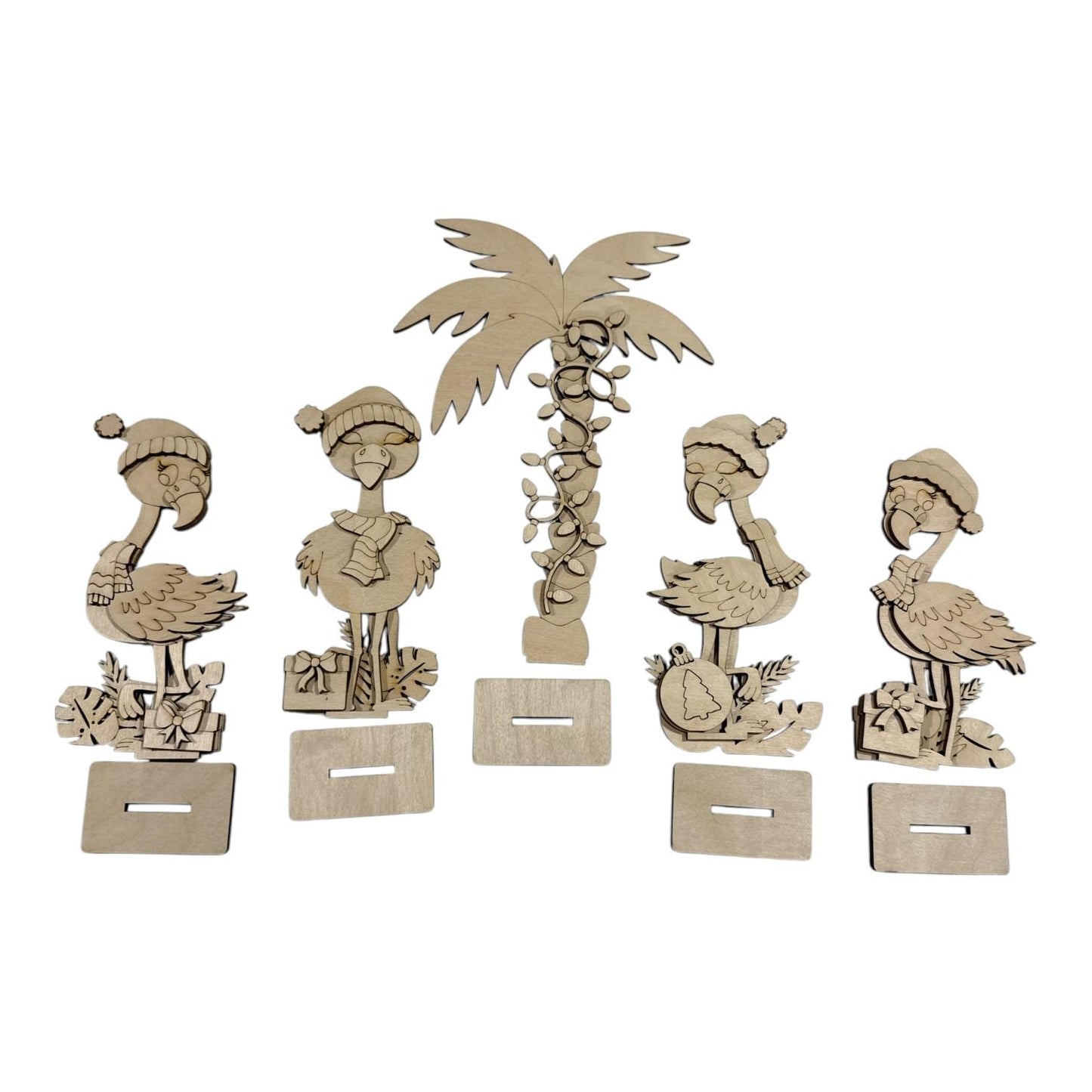 DIY Flamingo Christmas, Flamingo Unfinished Shelf Sitter, Palm Tree Christmas