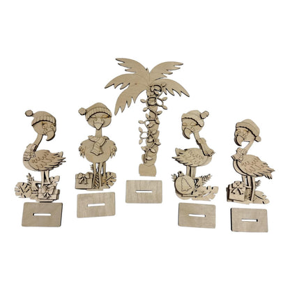DIY Flamingo Christmas, Flamingo Unfinished Shelf Sitter, Palm Tree Christmas