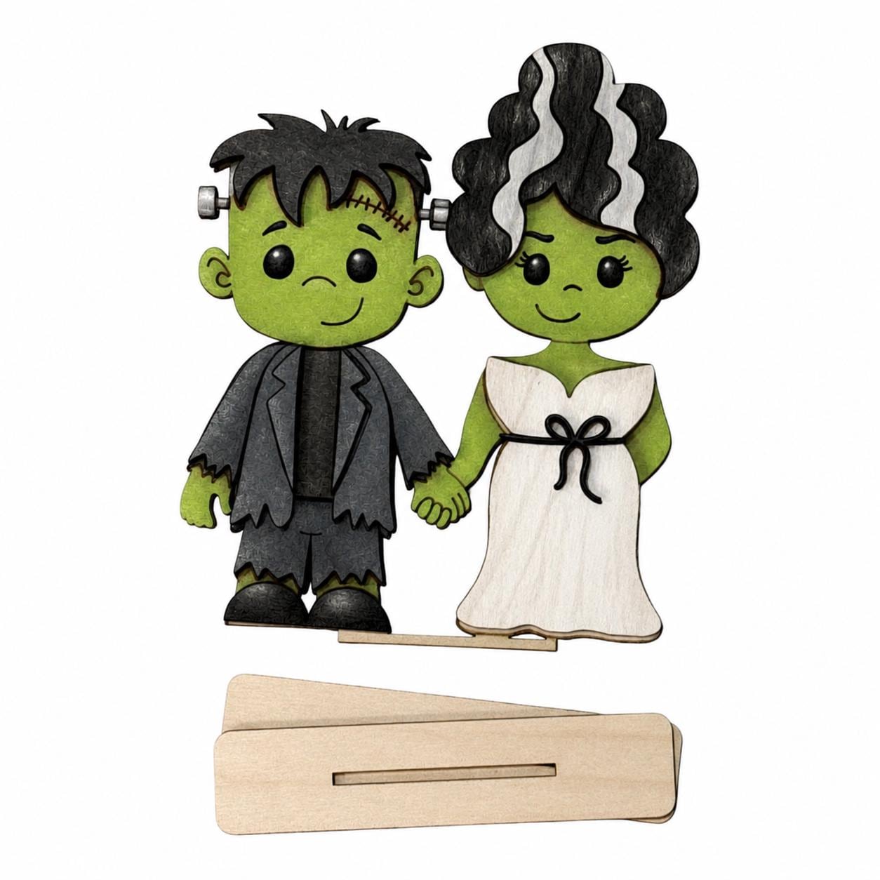 DIY Mr & Mrs. Frankenstein, Halloween Unfinished Shelf Sitter