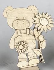 DIY Bear Sunflower Shelf Sitter, Sunflower Cute Bears Unfinished Shelf Sitter