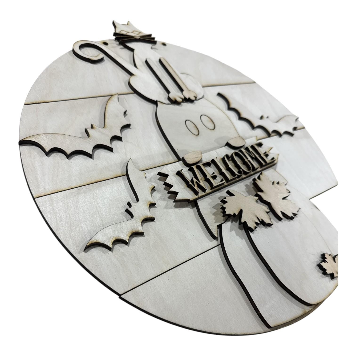 DIY Welcome Spooky Cat Shiplap Door Hanger, 3d Door Hanger, Unfinished Door Hanger