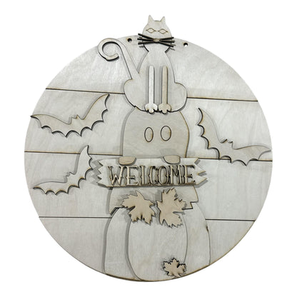 DIY Welcome Spooky Cat Shiplap Door Hanger, 3d Door Hanger, Unfinished Door Hanger