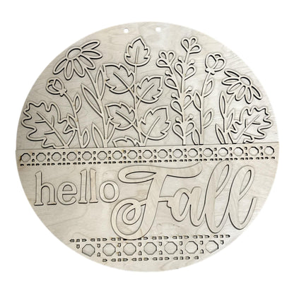 DIY Hello Fall with Flowers Door Hanger, 3d Door Hanger, Unfinished Door Hanger