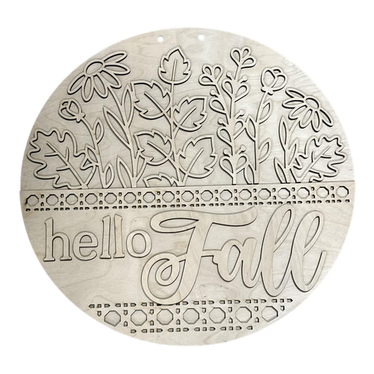 DIY Hello Fall with Flowers Door Hanger, 3d Door Hanger, Unfinished Door Hanger
