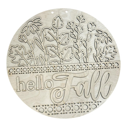 DIY Hello Fall with Flowers Door Hanger, 3d Door Hanger, Unfinished Door Hanger