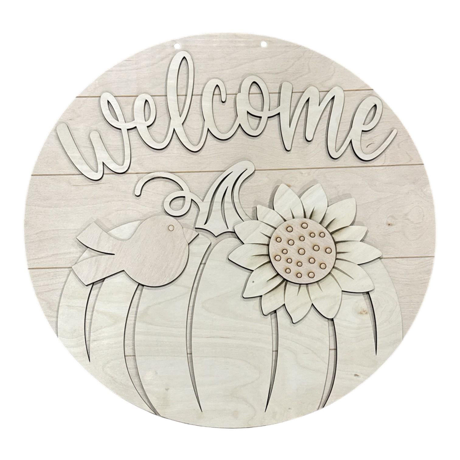 DIY Welcome Pumpkin with Sunflower Door Hanger, 3d Door Hanger, Unfinished Door Hanger
