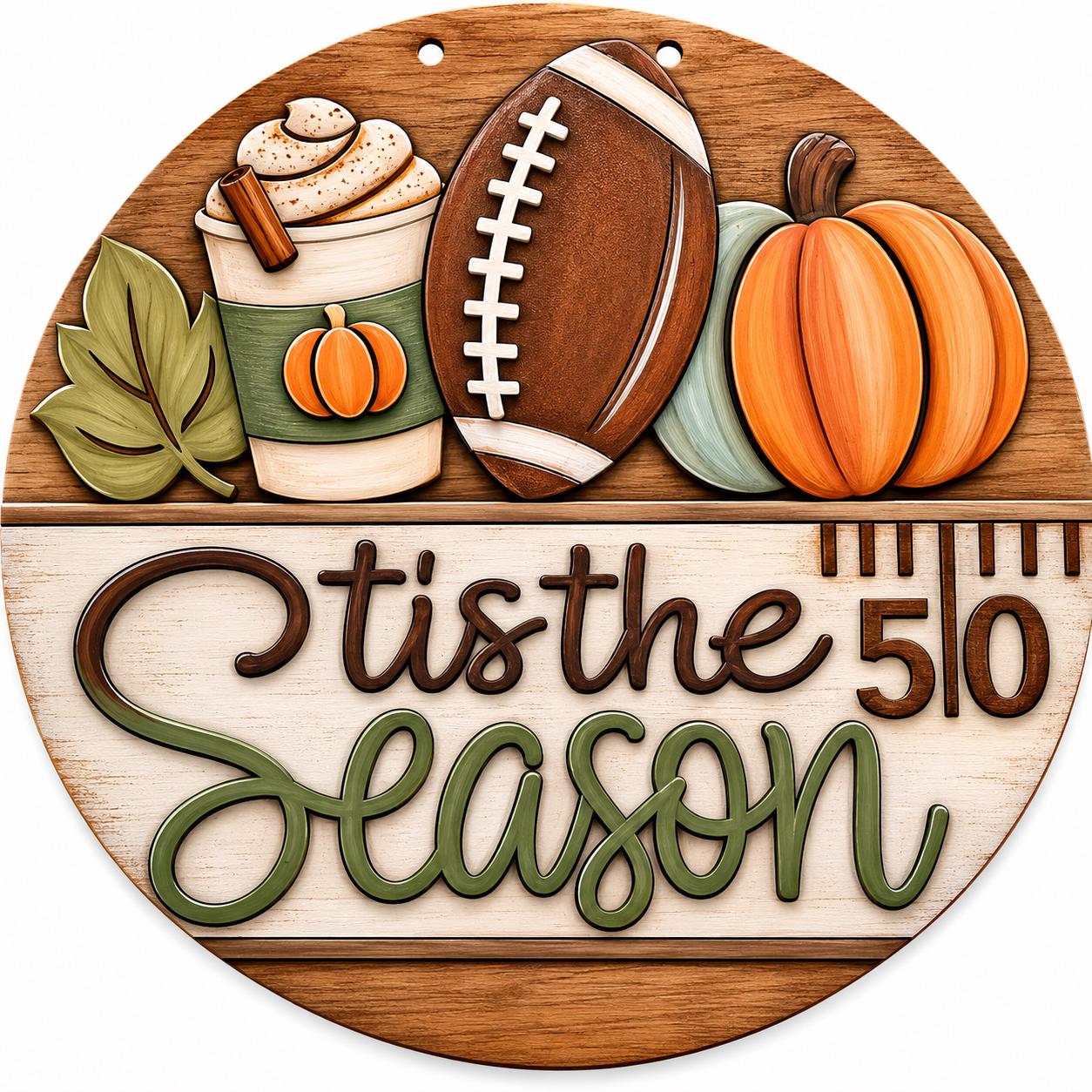 DIY Tis the Season Fall Coffee and Football Door Hanger, 3d Door Hanger, Unfinished Door Hanger