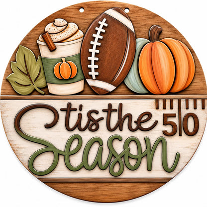 DIY Tis the Season Fall Coffee and Football Door Hanger, 3d Door Hanger, Unfinished Door Hanger