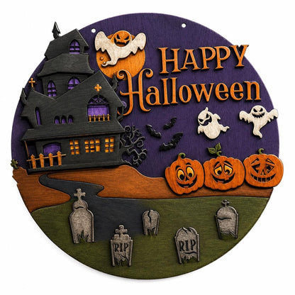 DIY Happy Halloween Haunted House Door Hanger, 3d Door Hanger, Unfinished Door Hanger