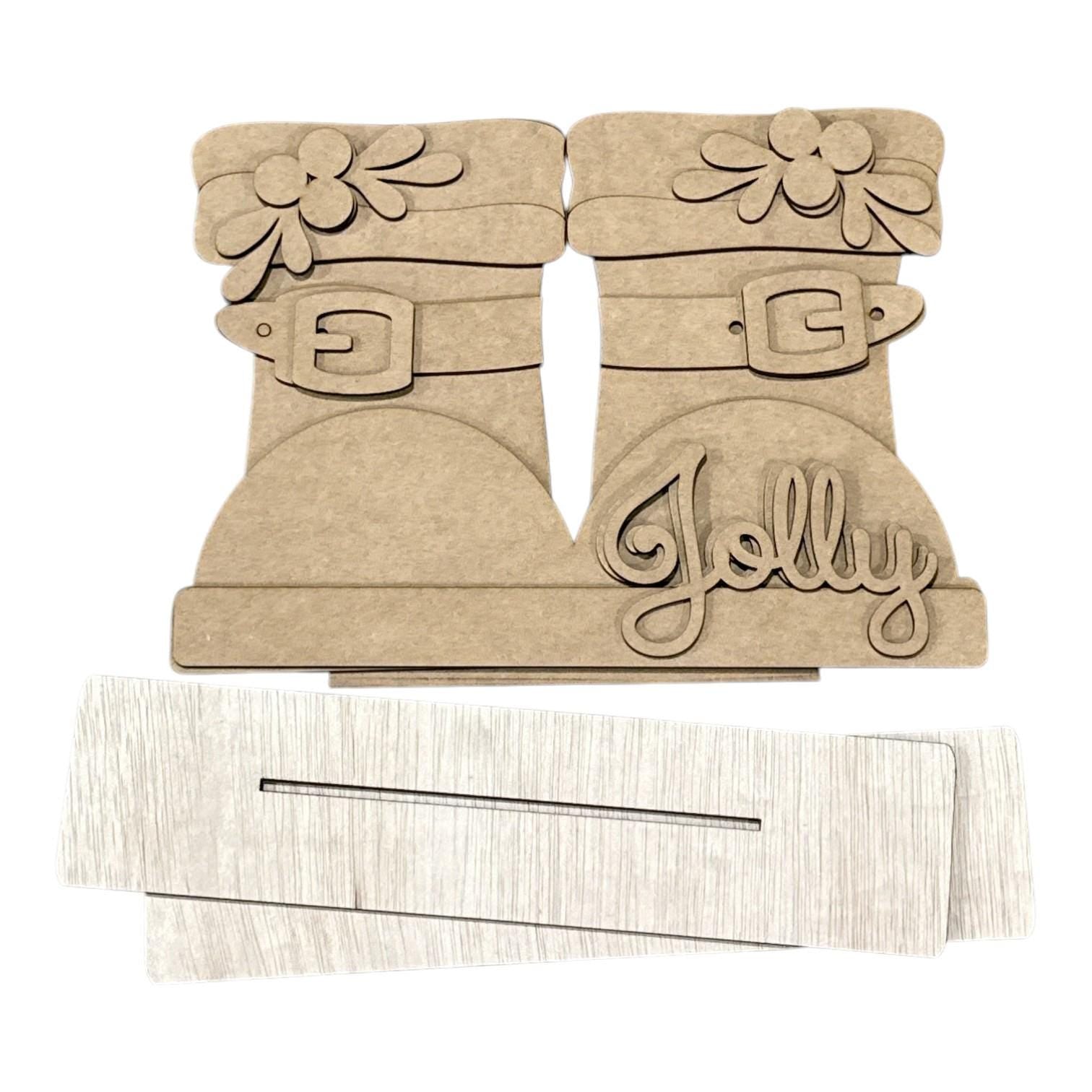 DIY St Nick Santa Boots Shelf Sitter, Holiday Unfinished Christmas, Santa Boots