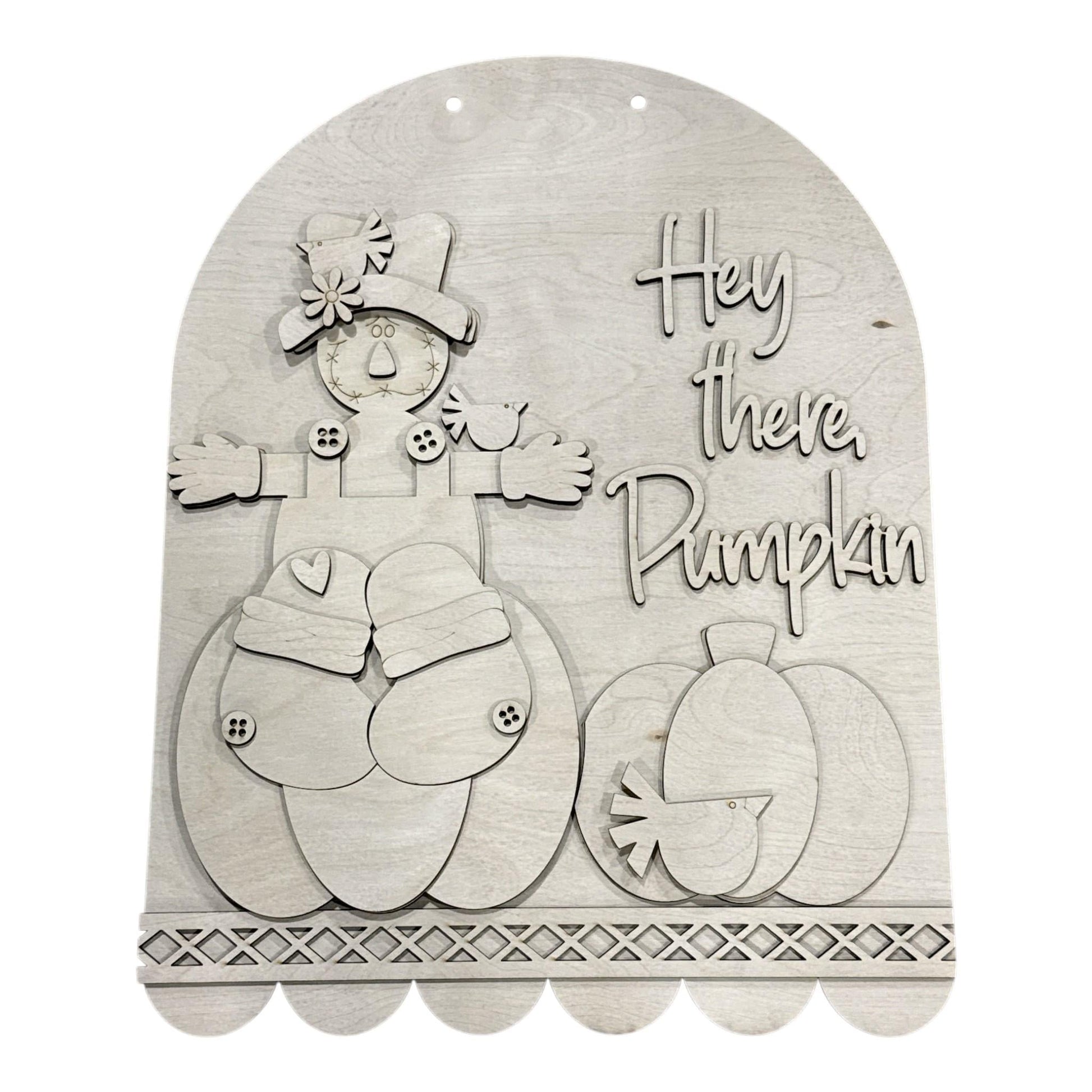 DIY Hey there Pumpkin Scarecrow Door Hanger, 3d Door Hanger, Unfinished Door Hanger, Fall