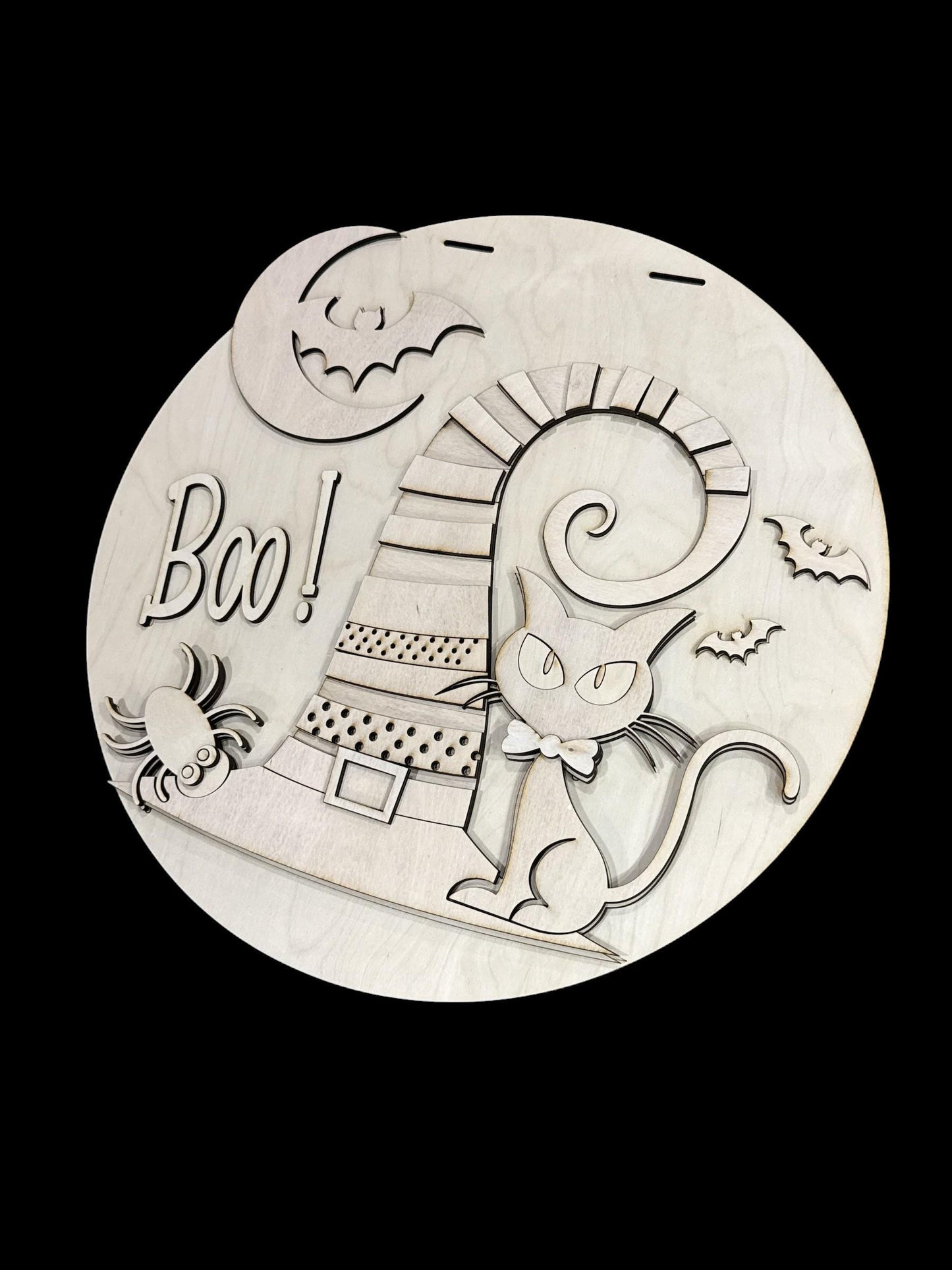 DIY Boo Cat Halloween Unfinished Wood Door Hanger: Paint Craft Project