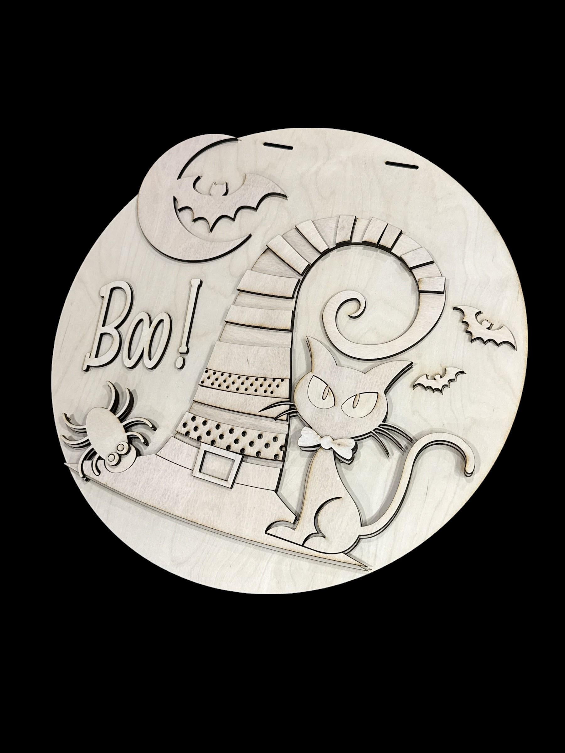 DIY Boo Cat Halloween Unfinished Wood Door Hanger: Paint Craft Project