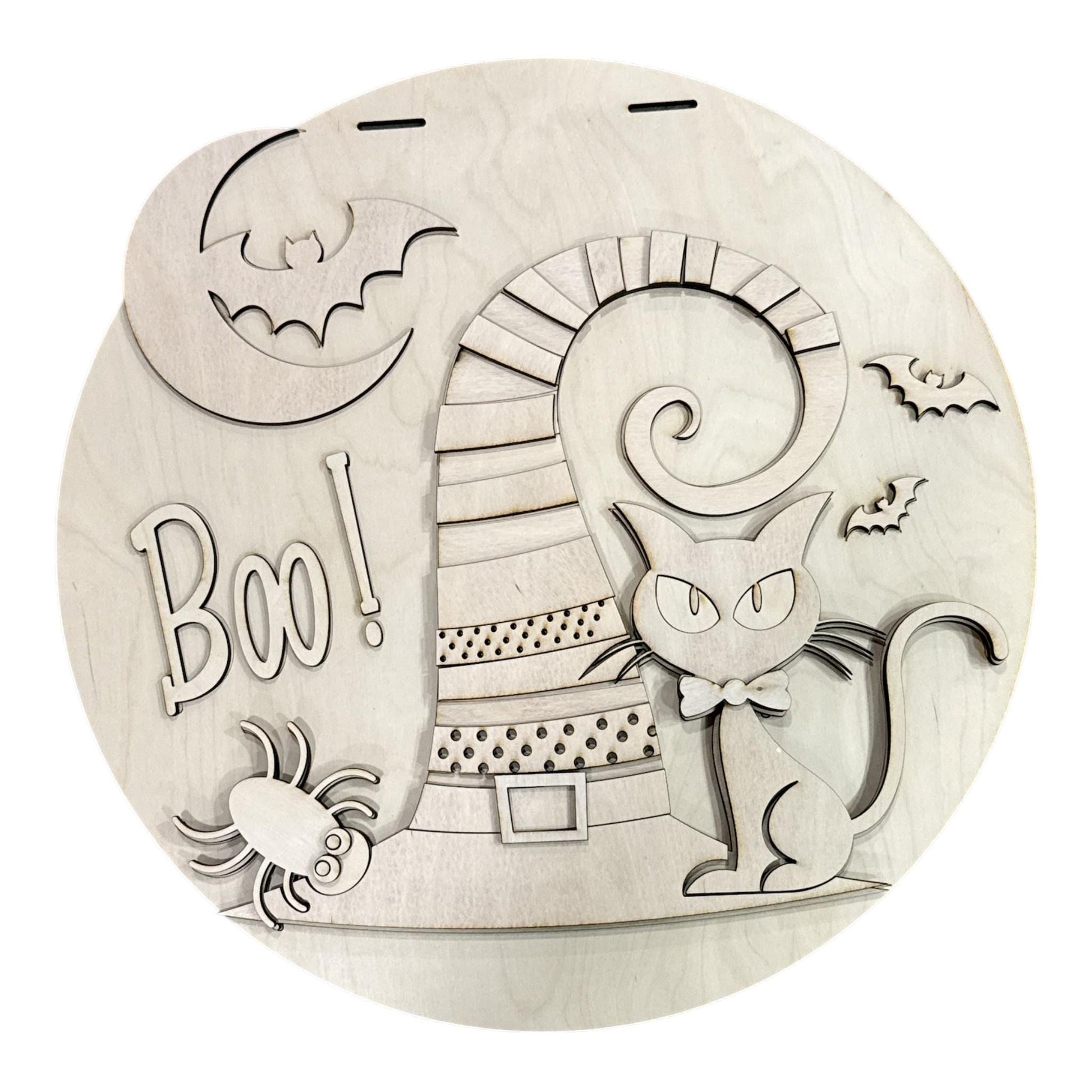 DIY Boo Cat Halloween Unfinished Wood Door Hanger: Paint Craft Project
