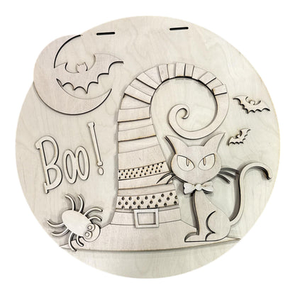 DIY Boo Cat Halloween Unfinished Wood Door Hanger: Paint Craft Project