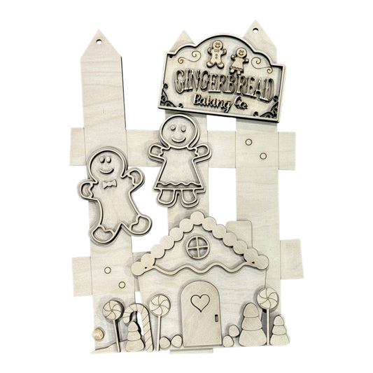 DIY Gingerbread Baking Picket Unfinished Wood Door Hanger: Paint Craft Project